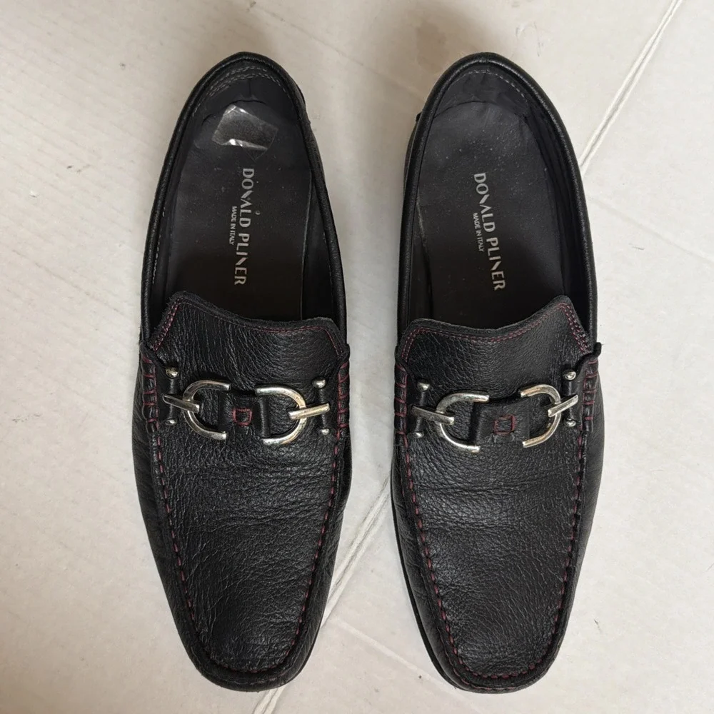 Donald Pliner Dacio 2 Black Pebbled Calf Leather‎ Slip-On Loafers Men's 9.5 M